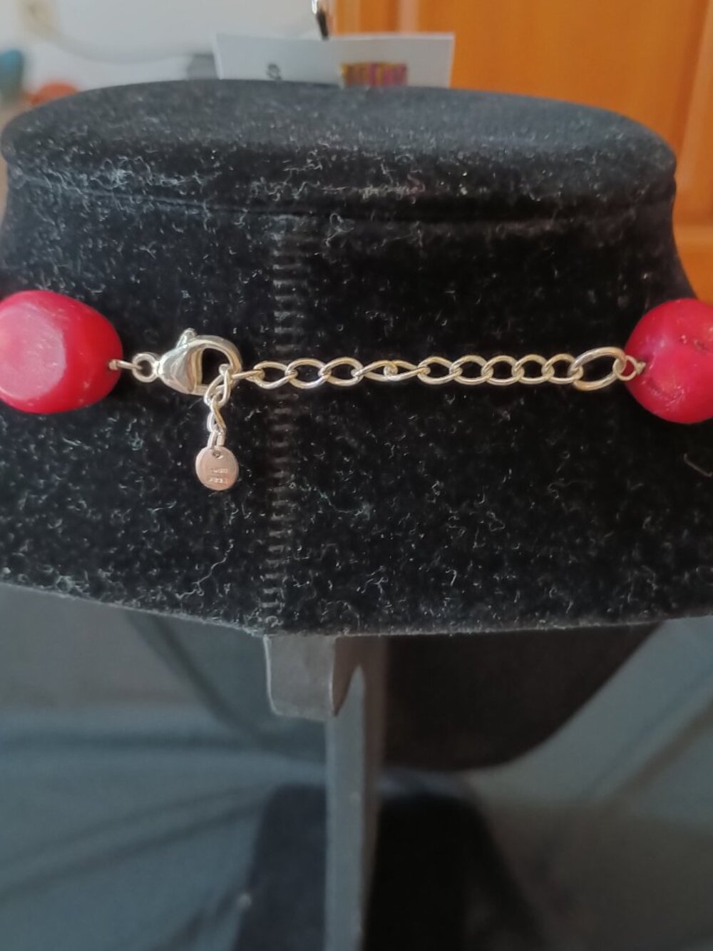 Red Coral and Sterling Silver Necklace and Earrings Set - Picture 5 of 8